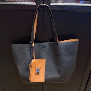 Chic Black and Tan Tote with Pouch